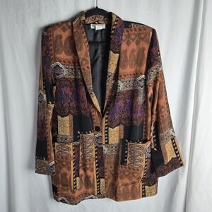 Vintage Kensington Square‎ Blazer Patchwork Paisley Boho Womens XL Y2K Dopamine